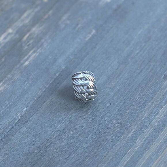 Brighton Spacer Bead Charm Textured w/ Crystals Silver Plated - Picture 3 of 4